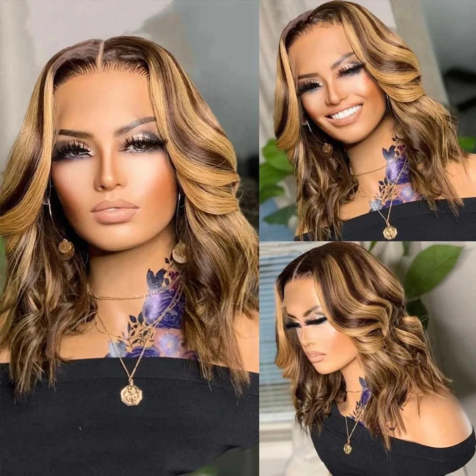 Highlight 4/27 Body Wave Bob Wigs Human Hair 13x4 Lace Front Human Hair Wig Ombre Short Human Hair Wigs Brazilian Hair For Women
