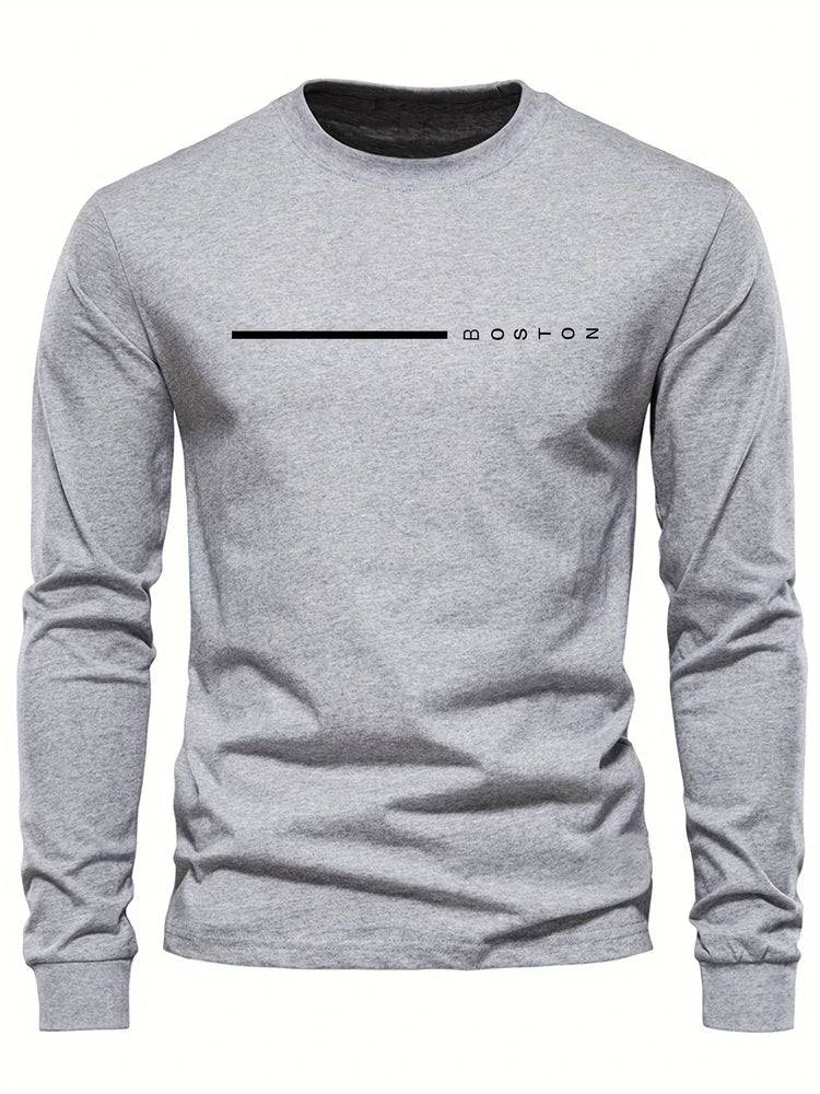 Men's Spring And Fall Fashion Casual Long-sleeved T-shirt Loose PARIS Letters Printed Pullover Round Neck Long Sleeve Sweatshirt