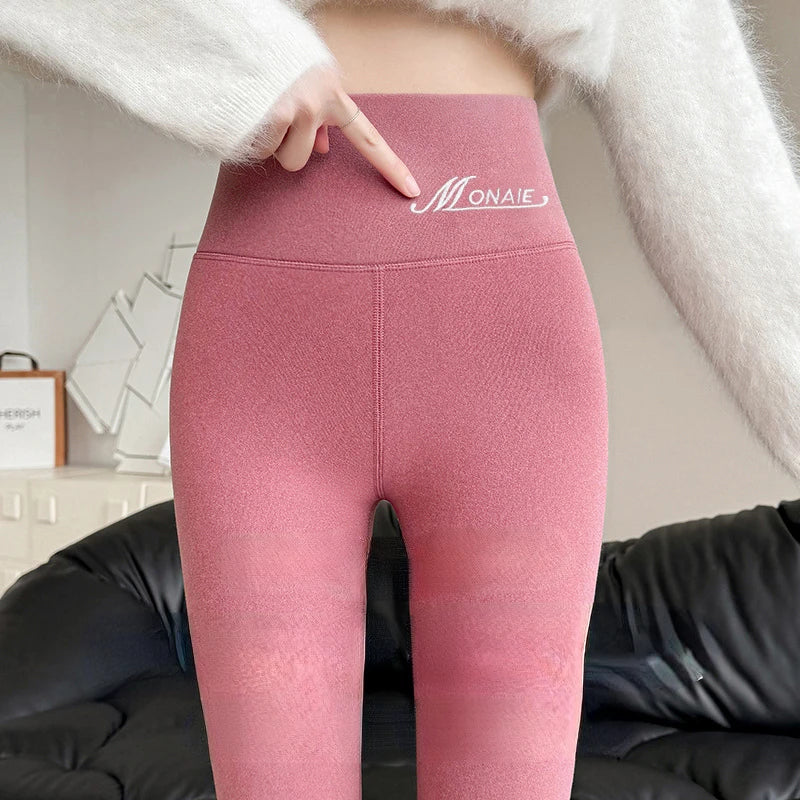 Winter Cashmere Leggings Women Solid Warm Leggings High Waist Slim Stretchy Pants Big Size Adding Velvet and Thickening Pants