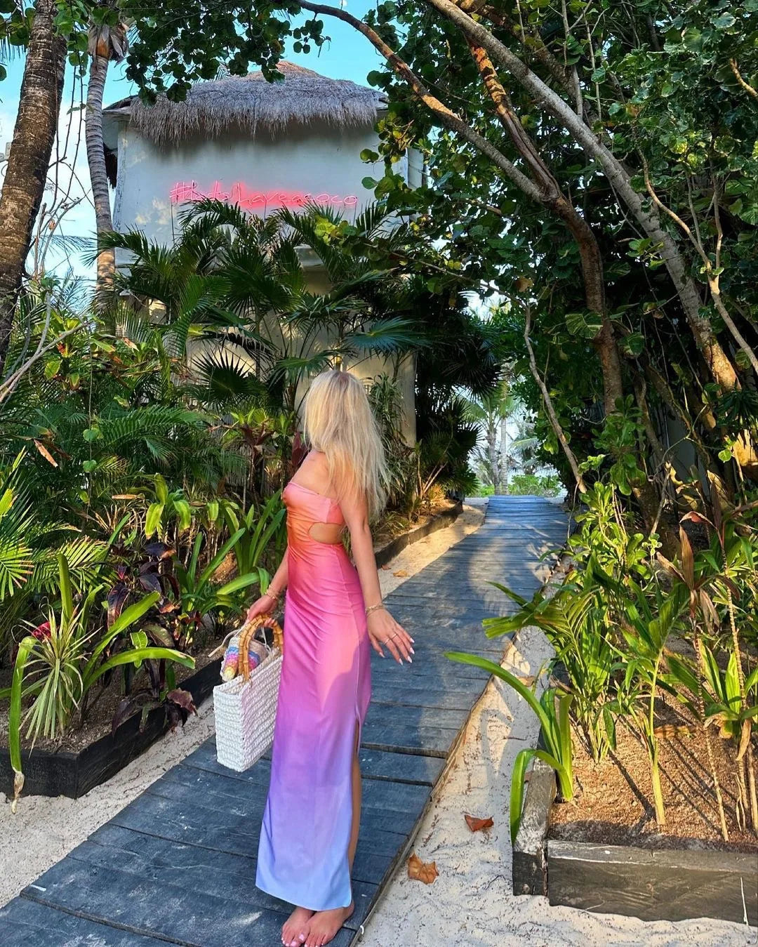 Summer dress Casual sexy gradient color print skirt with chest and waist