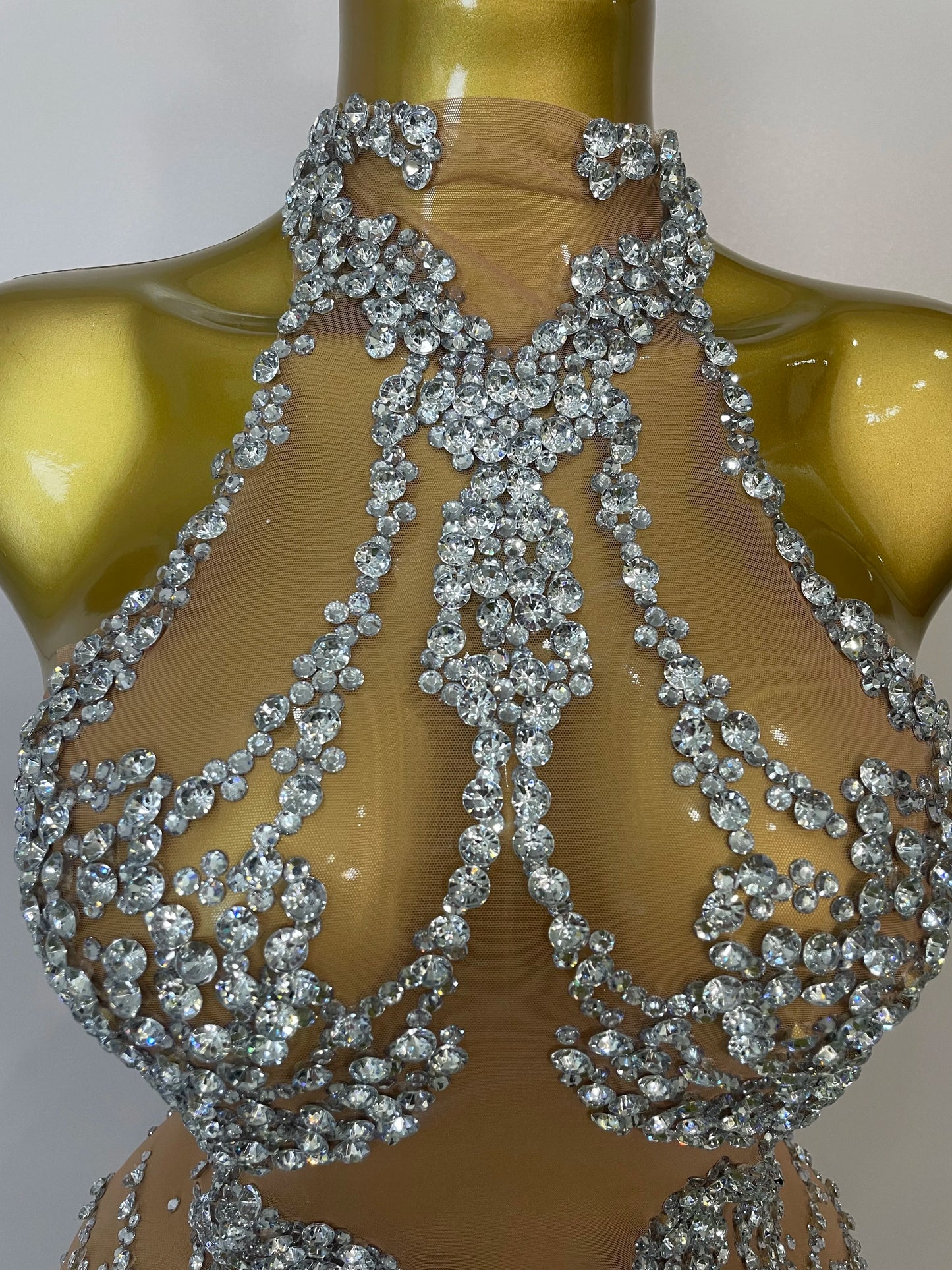 STOCK Sparkly Rhinestones Sexy Mesh See Through Dress Party Evening Prom Celebrate Birthday Dress Singer Dancer Show Stage Wear