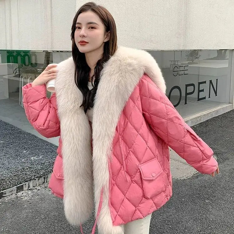 Women’s Color-coded Casual Trendy Simple Luxury Turn-down Collar Long Sleeve Quilted Jackets Female Coats Parkas Clothes Tops