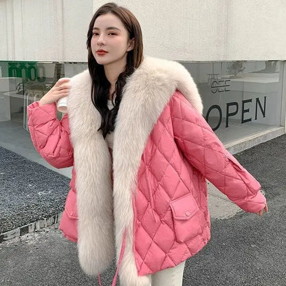 Women’s Color-coded Casual Trendy Simple Luxury Turn-down Collar Long Sleeve Quilted Jackets Female Coats Parkas Clothes Tops