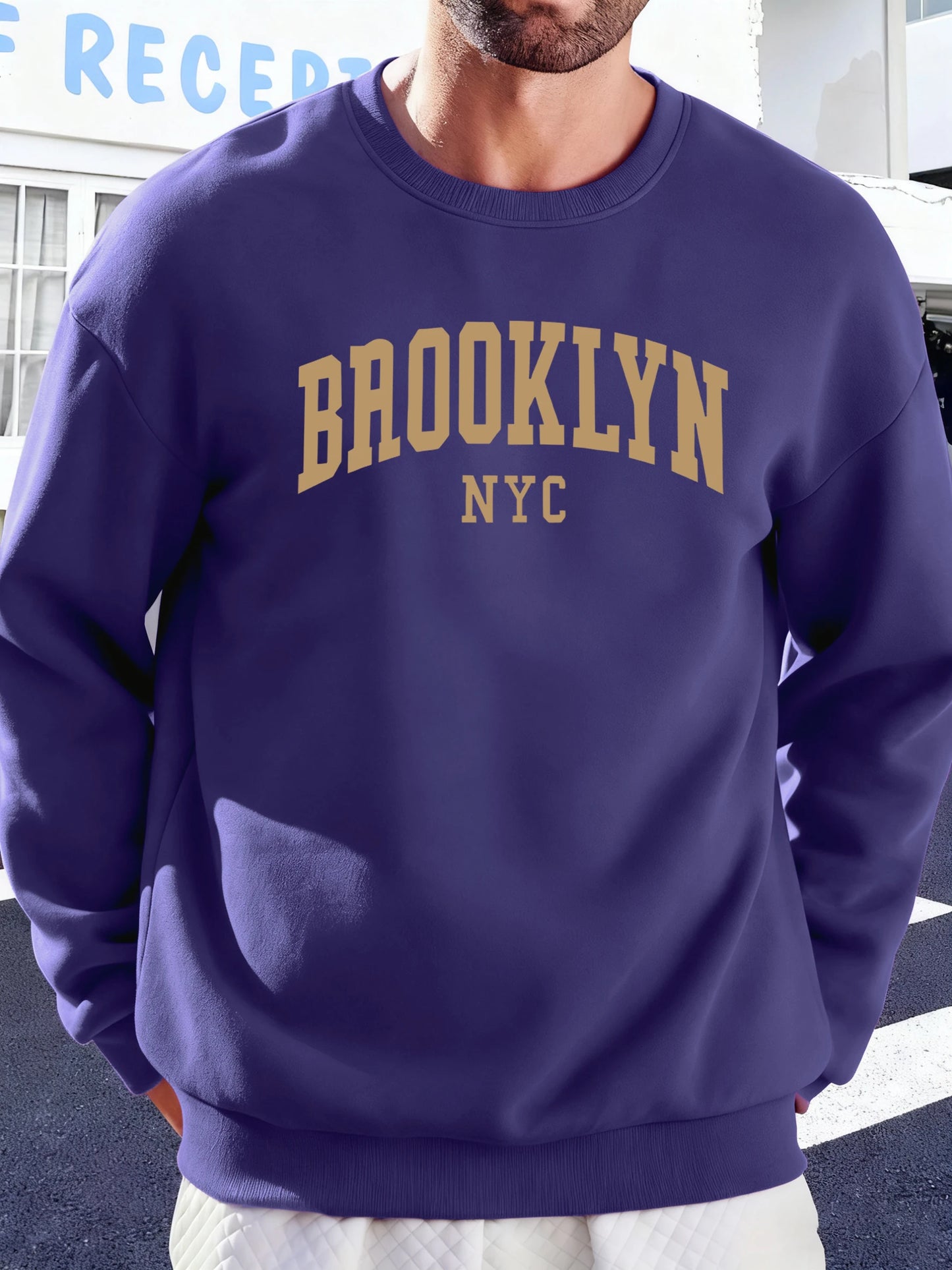 Brooklyn Nyc Letter Printed Soft Sweatshirts Street Fleece Pullovers Autumn Fashion Streetwears All-Match Crewneck Men Hoodies