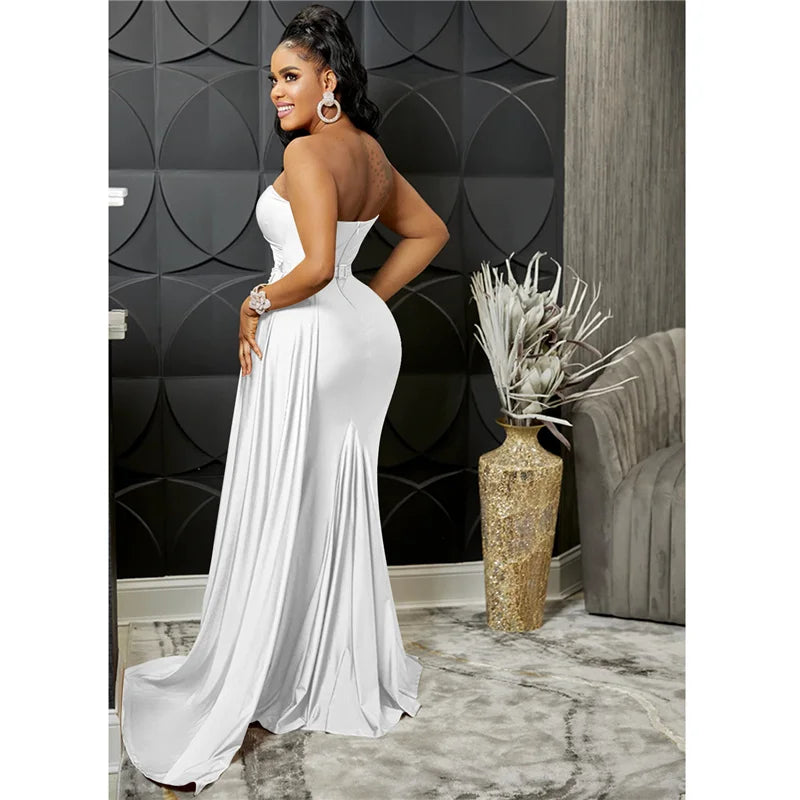 Sexy One Shoulder Elegant Evening Dresses for Women Party Night Mermaid Dress Backless Side Split Bodycon Long Dress Vestidos