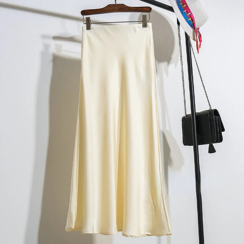 Acetic Satin Fishtail Skirt Woman Korean Fashion Elastic High Waist Skirts for Women Spring/summer 2026 New Slim Long Dresses