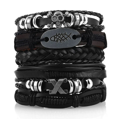 Fashion Bracelet Viking  Bracelet For Men Hand Bracelets Woven Skull Hand Jewelry Adjustable Leather Set viking man bracelet