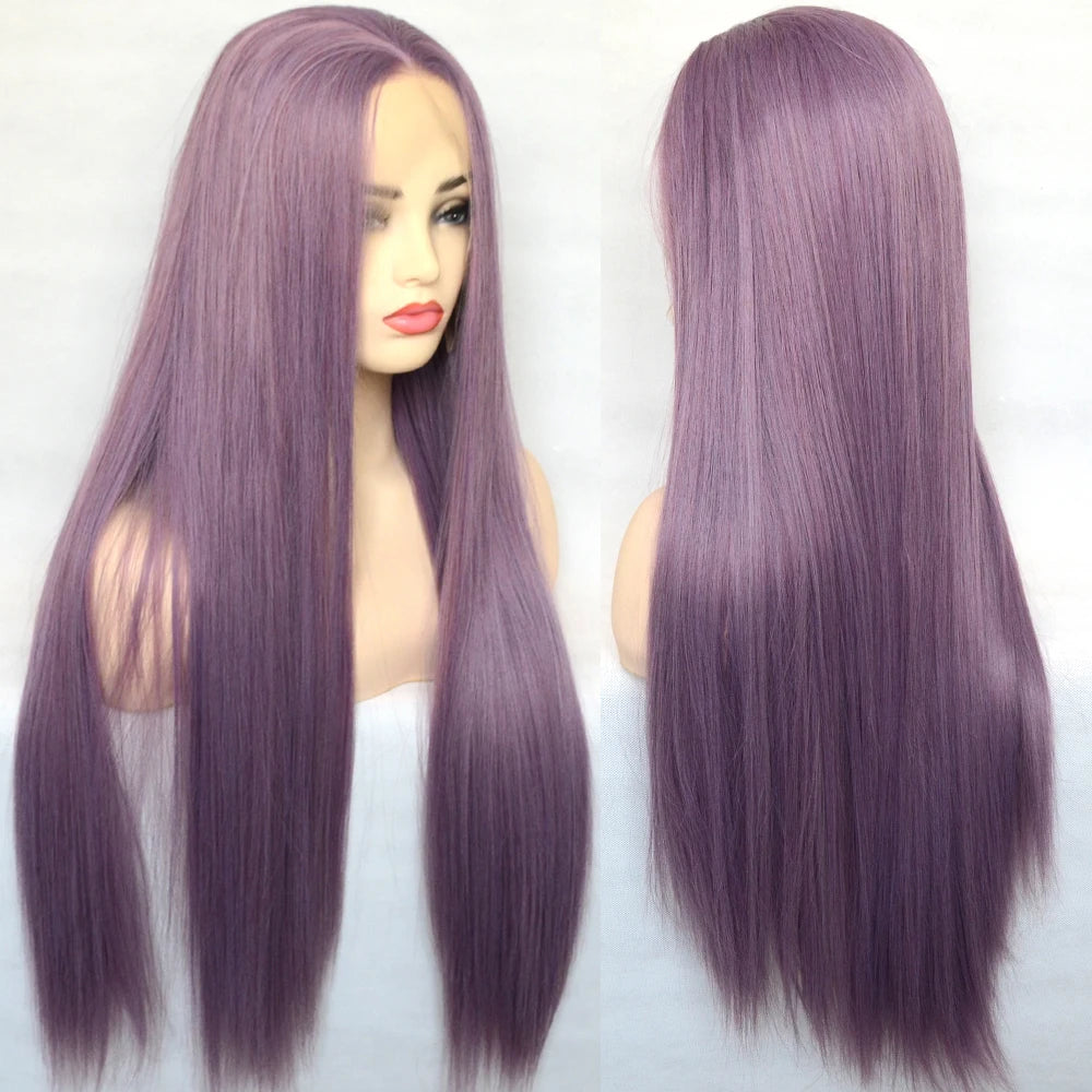 Voguequeen Platinum Blonde Synthetic Lace Front Wigs Silky Straight Heat Resistant Fiber Daily Wear For Women