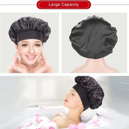 Women Satin Bonnet Hair Bonnet for Sleeping Hair Care Silk Bonnets Solid Wide-brimmed Sleeping Hat with Elastic Soft Band
