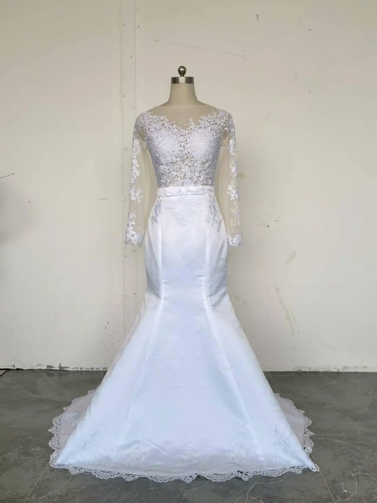 Lace 2 In 1 Mermaid Wedding Dresses Long Sleeves Scoop Neck Detachable Train Puffy Tulle Appliques Bridal Gowns Customized