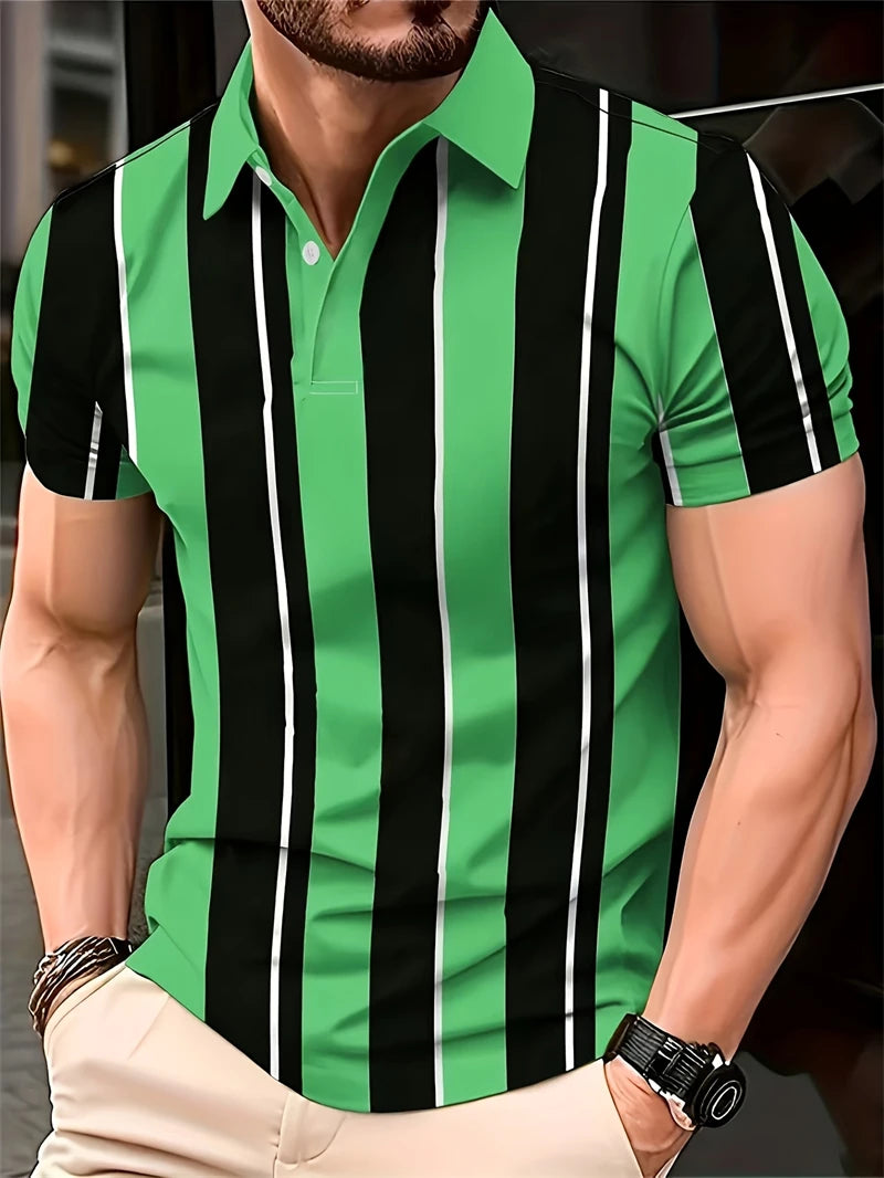 Simple Vertical Stripes Polo Shirts Fashion Summer Short Sleeve 3D Printed Polo Shirt Casual Oversized Business Mens Clothing