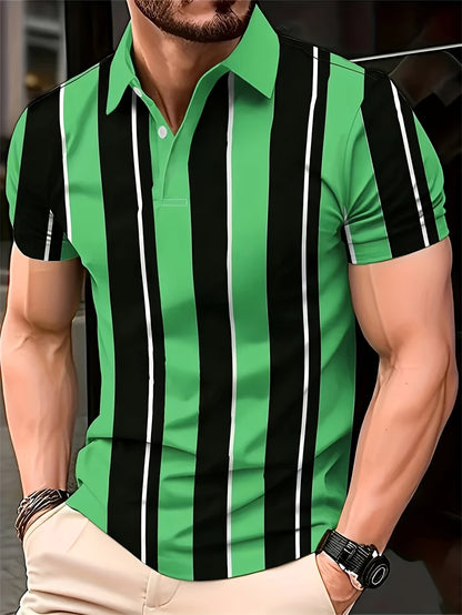 Simple Vertical Stripes Polo Shirts Fashion Summer Short Sleeve 3D Printed Polo Shirt Casual Oversized Business Mens Clothing