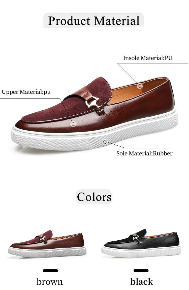 Men's Suede Casual Shoes Embossed Leather Men Fashion Buckle Loafers Mens Slip-on Board Shoes Outdoor Flats Big Size 38-46