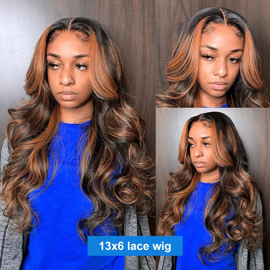 1B30 Highlight Wig Human Hair Blonde Body Wave 13X6 HD Lace Frontal Wigs Transparent Preplucked Brazilian Human Hair 200 Density