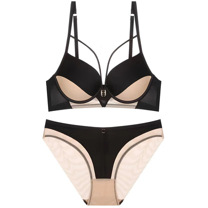 Skeleton Solid Color Plus Size CD Size Lingerie SuitPush Up Bra Set Adjustable Brassiere With Comfort Panties