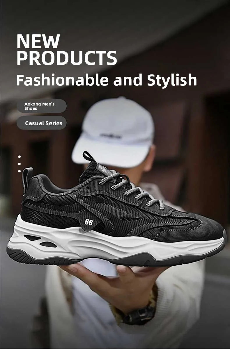 Aokang Men's nut Running oes Bla Casual Sports Sneakers Breathable Lace-Up round Toe Thi Bot for Running And Sports