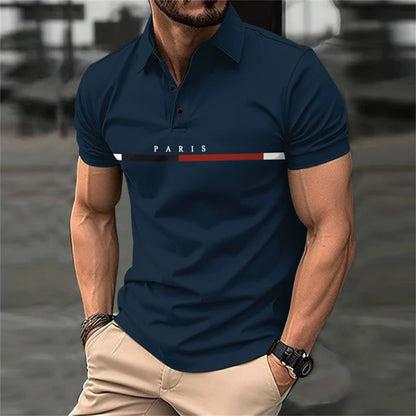 Men's color blocked short sleeved lapel golf shirt with casual style slight elasticity regular summer loose fit golf Men shirt