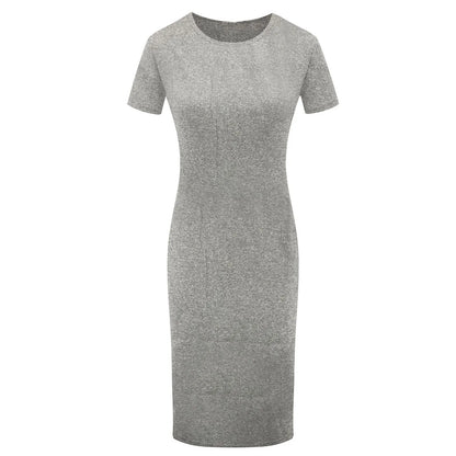 Fashion Women Short Sleeve Slim Fitting Dress Summer Solid Color Round Neck Elegant Dress Tight Robe Street Style Skinny Dress
