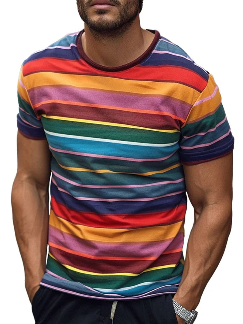 Simple Stripe Graphic T Shirts For Men Fashion Summer Short Sleeve 3D Printed T-shirt Casual Oversized Breathable Pullovers Tees