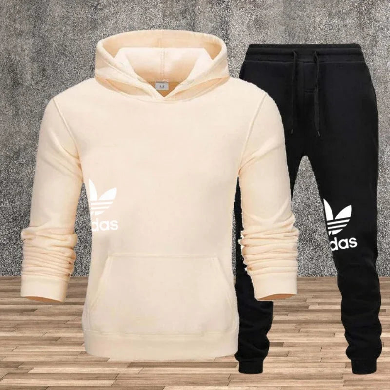 Autumn and winter hooded sweatshirt, pullover and casual pants fitness two-piece men's fashionable jogging sports set