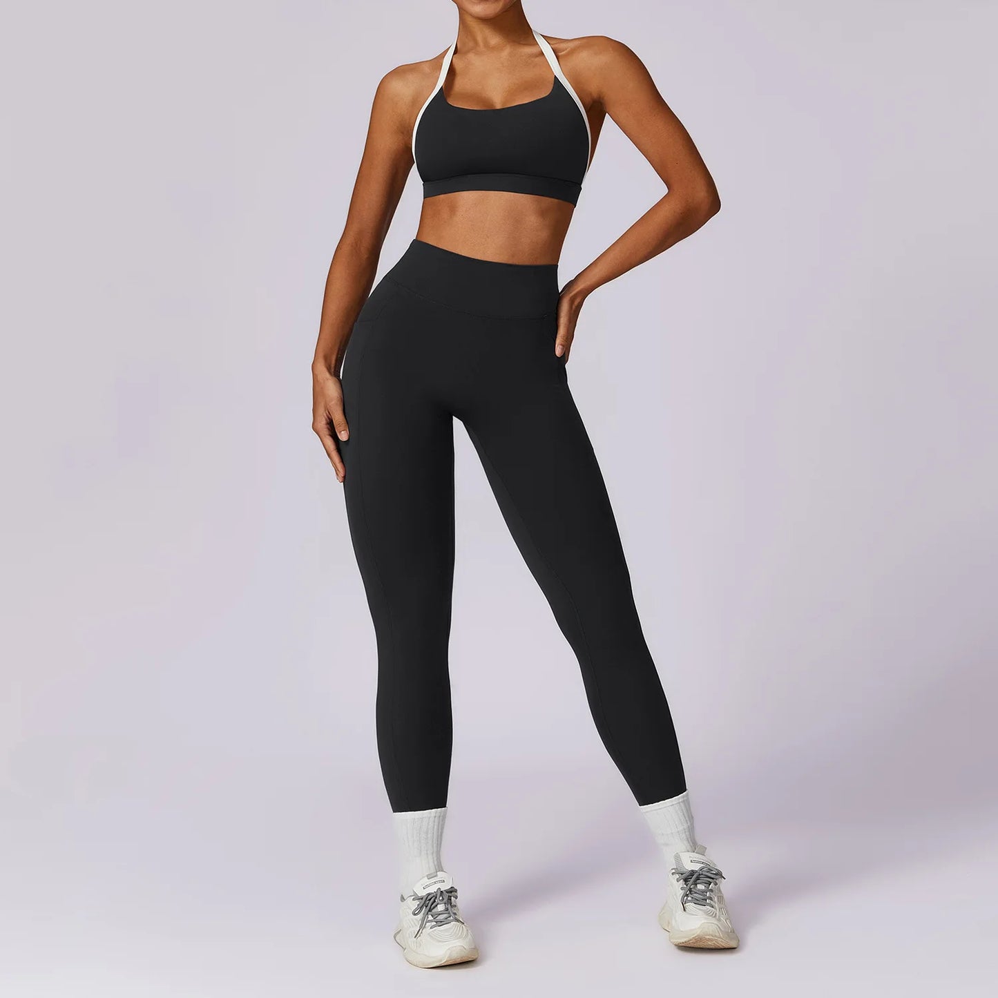 Sexy Yoga Women's 2 Pieces Gym Sports Suit Workout Clothing Long Sleeve Gym Crop Top High Waist Leggings Fitness Bra Sportswear