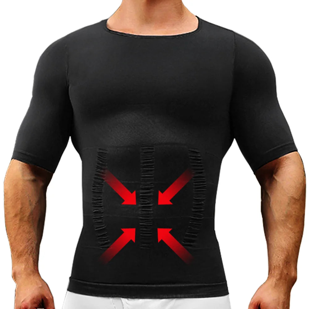 Mens Slimming Body Shaper Short Sleeves Shirts Abs Abdomen Slim Gym Workout Tummy Control Compression Tops Fitness Shapewear