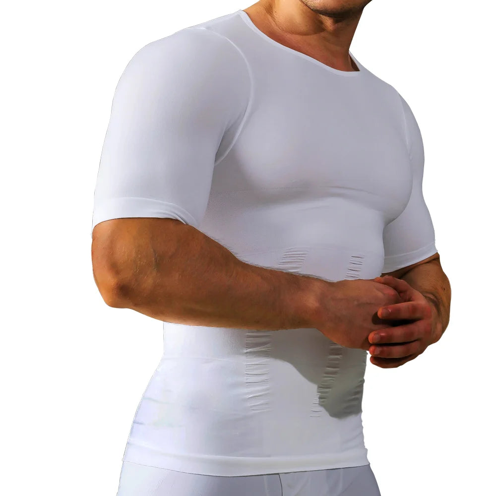 Mens Slimming Body Shaper Short Sleeves Shirts Abs Abdomen Slim Gym Workout Tummy Control Compression Tops Fitness Shapewear