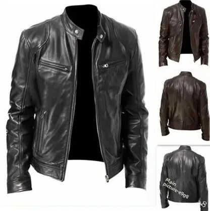 2022 Autumn/Winter New Fashionable PU Leather Men's Casual Jacket Wholesale Amazon European Style Motorcycle Leather Coat