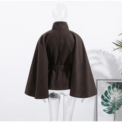 Elegant Fleece Women's Coats Solid Stand Long Sleeve Belted Lace-Up Button Jackets 2025 Autumn Winter Outerwear Female Tops