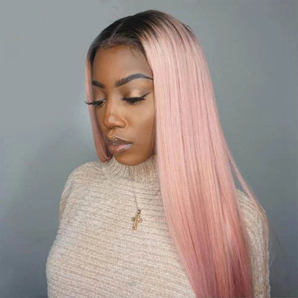 13x5x1 Ombre Pink Straight Hair Wig T Lace Front Human Hair Wigs Transparent Swiss Lace Brazilian Straight Lace Wigs For Women