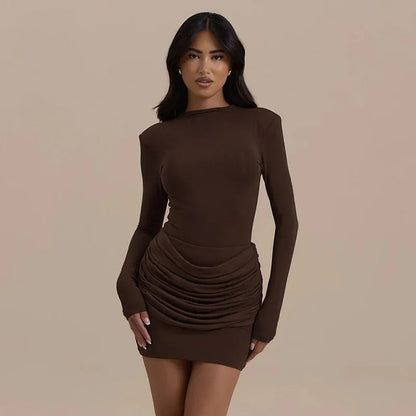 Mozision Long Sleeve Ruched Sexy Mini Dress Women Autumn Winter New Elegant High Waist Bodycon Club Party Dresses Female