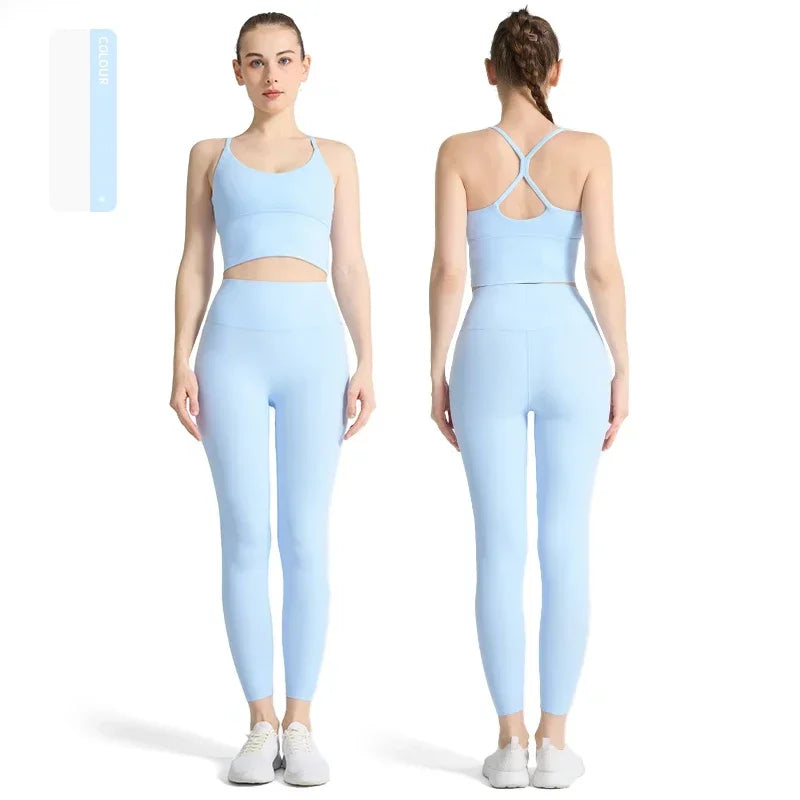 2-piece Yoga Suit Women Sportswear Fitness Set Cross back Yoga Tops A High Waist Leggings Pilates Fitness Sports Clothing👚👚