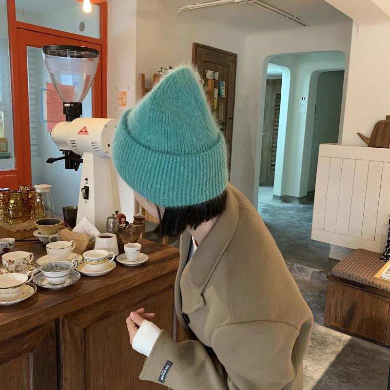Rabbit Fur Beanies Soft Warm Fluffy  Winter Hat for Women Angora Knitted Hat  Skullies Beanies Female Bonnet Woman Knit Cap