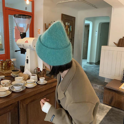 Rabbit Fur Beanies Soft Warm Fluffy  Winter Hat for Women Angora Knitted Hat  Skullies Beanies Female Bonnet Woman Knit Cap
