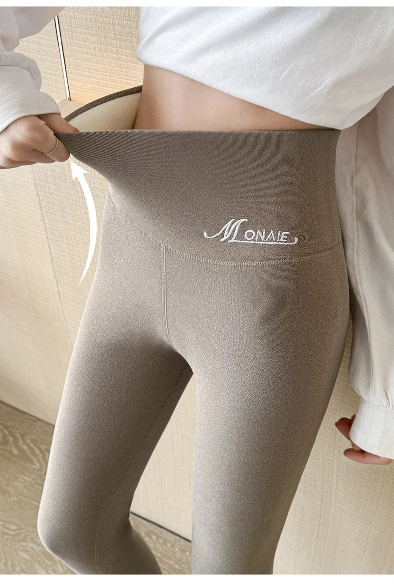 Winter Cashmere Leggings Women Solid Warm Leggings High Waist Slim Stretchy Pants Big Size Adding Velvet and Thickening Pants