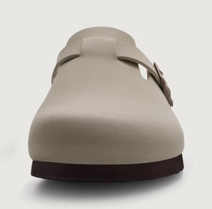 Kidmi Men's Suede Clogs Cork Footbed Clogs for Women Soft Leather Adjustable Buckle Slip-on Potato Shoes Sandals Beach Slippers