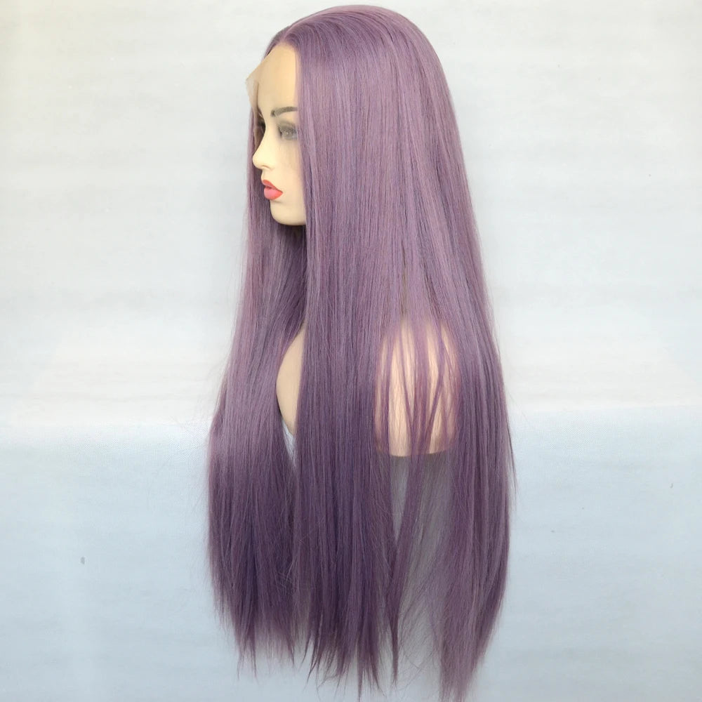 Voguequeen Platinum Blonde Synthetic Lace Front Wigs Silky Straight Heat Resistant Fiber Daily Wear For Women