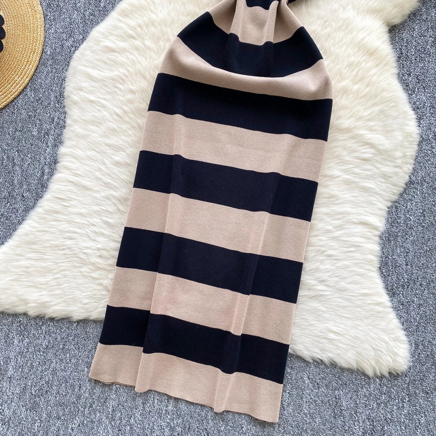 Lady New Stripes Ins Fashion Sexy Package Hips Bodycon Dress  Summer Knitted Spaghetti Straps Outfits Maxi Long Women Dress
