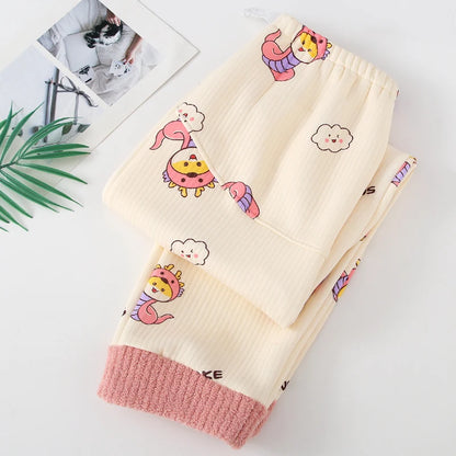 Mickey Thermal Winter Maternity Pajama Pants Adjustable Waistband Soft Fleece Pregnant Women Sleepwear for Autumn Winter Nursing