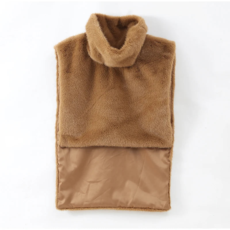 Solid Faux Fur Vest Crop Top Women Fashion Turtleneck Fluffy Short Tank Tops 2025 Winter Female Elegant Sleeveless Jacket Coat