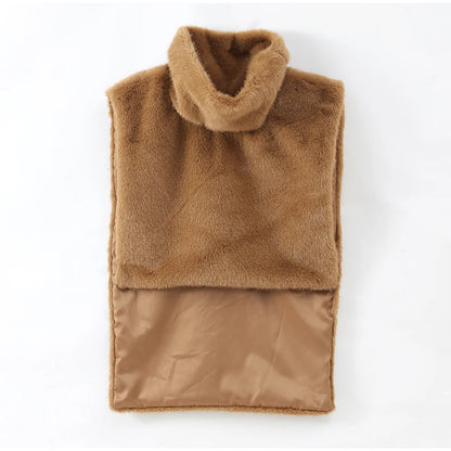 Solid Faux Fur Vest Crop Top Women Fashion Turtleneck Fluffy Short Tank Tops 2025 Winter Female Elegant Sleeveless Jacket Coat