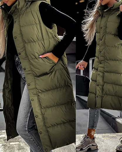 Women Solid Loose Zip Cardigan Parkas 2023 Autumn Winter Parkas Vest Coat Women Sleeveless Hooded Single Breasted Long Vest Coat