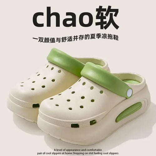 High quality Baotou semi-cool slippers for women, height-increasing, anti-slip, anti-odor, thick-soled beach and seaside crocs