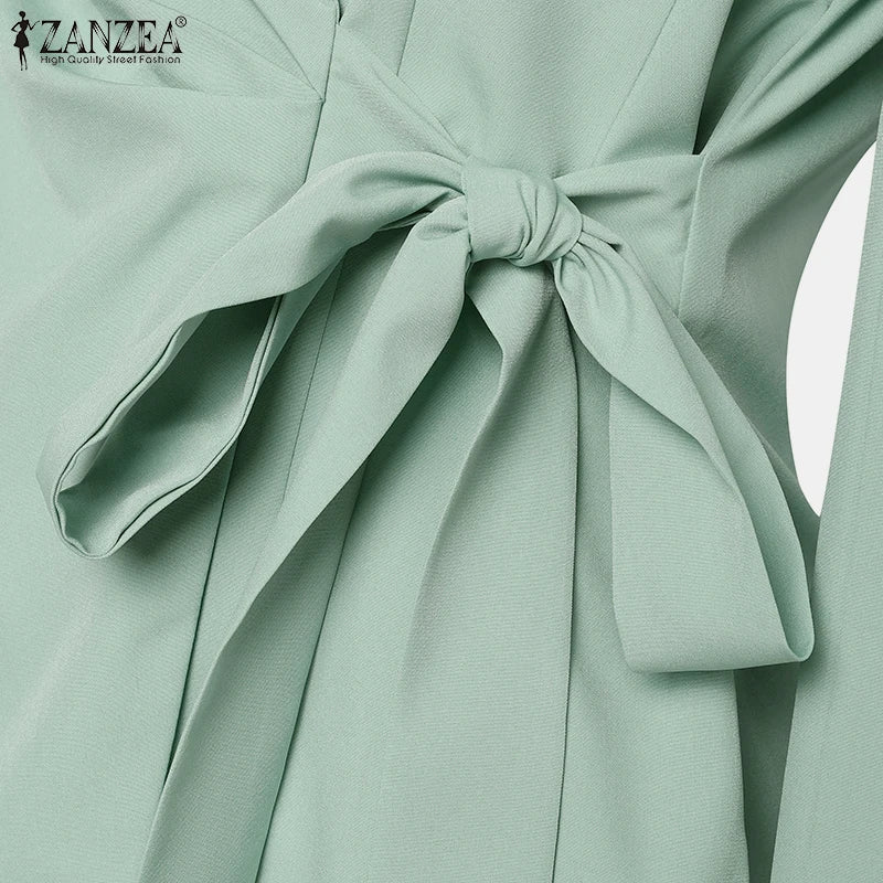 ZANZEA Elegant Office Lady Blazer Suits Women Classy Tied Waist Top and Pant 2pcs Outfit Streetwear Trend Commute Pant Sets 2025