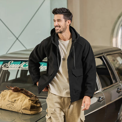 Autumn Velvet Hooded Jacket Men Outdoor Sport Techwear Loose Casual Plus Size Hoodie Cargo Jacket Outerwear Coat