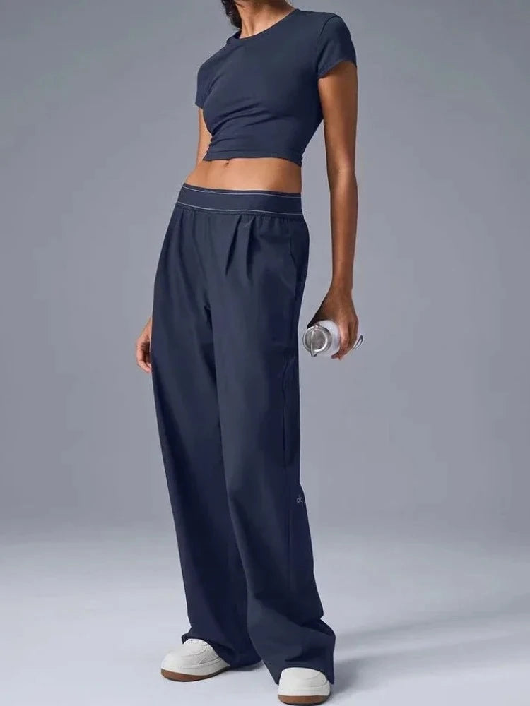 Wide Leg Yoga Pants Women Summer Loose Hanging Casual Pants Women's Versatile Solid Black Suit Western-Style Pants