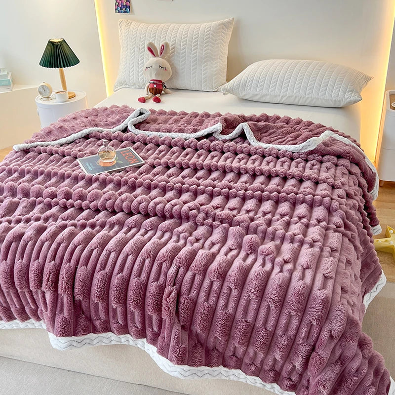 Imitation Rabbit Fur Blankets,Warmth Soft Fleece Velvet Bedspread,Beige Bed Cover Mulitfunctional Travel Drop Shipping 150*200cm