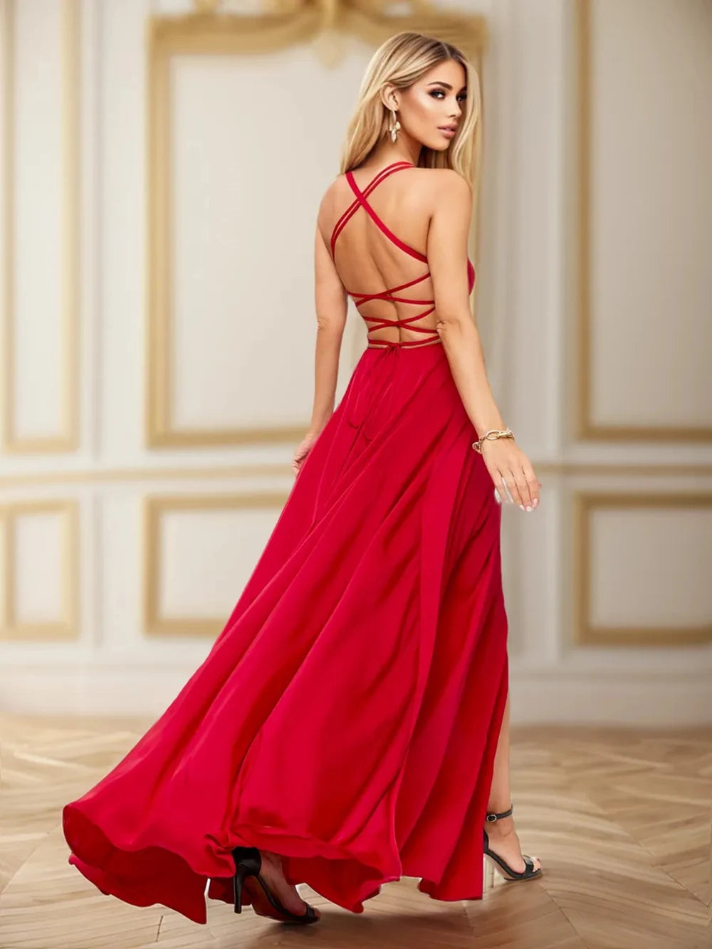 2025 & 2026 New Women's Halter Backless Sexy Slit Evening Dress For Party Banquet Birthday Party And Retro Clothing