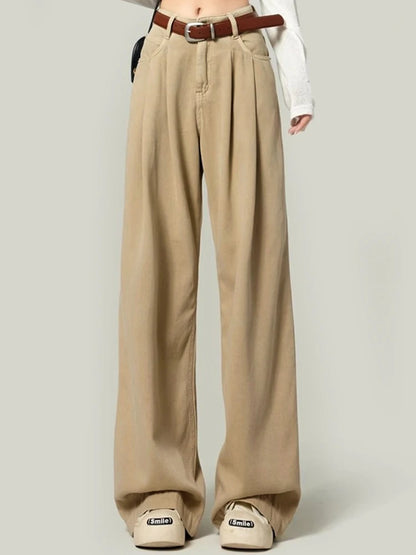 Woman High Waist Straight Leg Jeans Lady Loose Denim Wide Leg Pants Girls Korean Khaki Retro Blue Light Blue Gray White Trousers