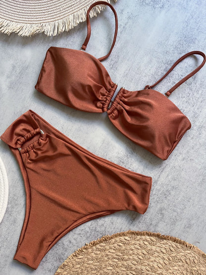 Bandeau Bikini Push Up Women Swimsuits 2024 Sexy Female Swimwear Brazilian Bikini Set Thong Biquini Swim Suits Solid Beachwear